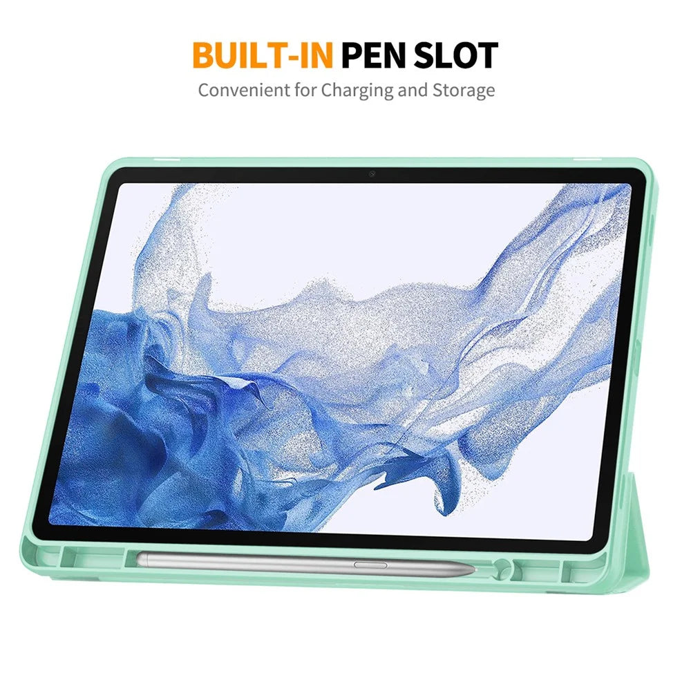 ENKAY HAT PRINCE For Samsung Galaxy Tab S9 Tri-fold Stand Tablet Case PU Leather + TPU Smart Cover with Pencil Holder - Light Green - 4