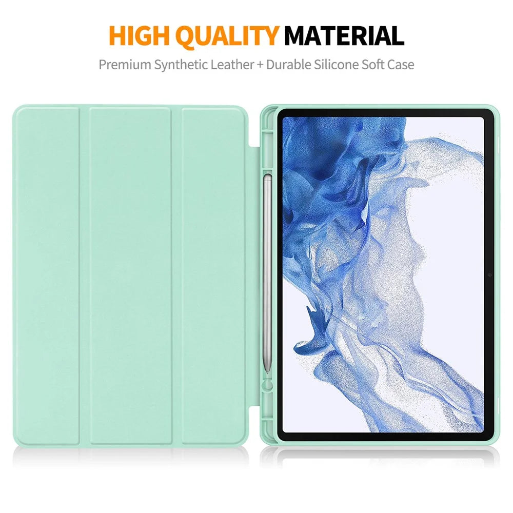 ENKAY HAT PRINCE For Samsung Galaxy Tab S9 Tri-fold Stand Tablet Case PU Leather + TPU Smart Cover with Pencil Holder - Light Green - 6