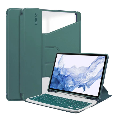 ENKAY HAT PRINCE For Samsung Galaxy Tab S9 PU Leather + TPU Tablet Case Rotating Stand Smart Cover with Detachable Keyboard - Blackish Green - 1