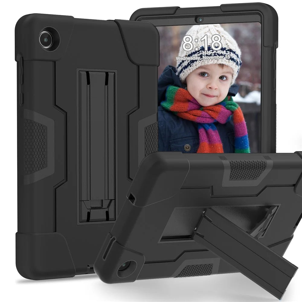 For Lenovo Tab M8 (4th Gen) 2024 TB-301XU / M8 (4th Gen) 2023 TB-300FU Tablet Case Robot Style Silicone + PC Kickstand Cover - Black - 1