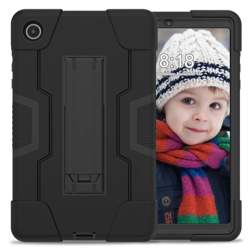 For Lenovo Tab M8 (4th Gen) 2024 TB-301XU / M8 (4th Gen) 2023 TB-300FU Tablet Case Robot Style Silicone + PC Kickstand Cover - Black - 2