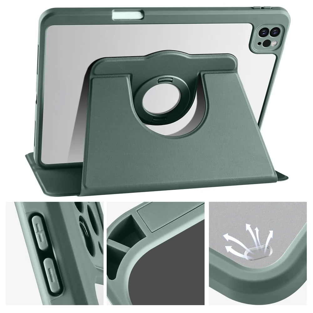 For iPad Air 11 (2026) / (2025) / (2024) / Pro 11 (2021) / (2020) / (2022) / Air (2022) / (2020) Tablet Case Rotating Stand PU Leather Cover - Midnight Green - 2