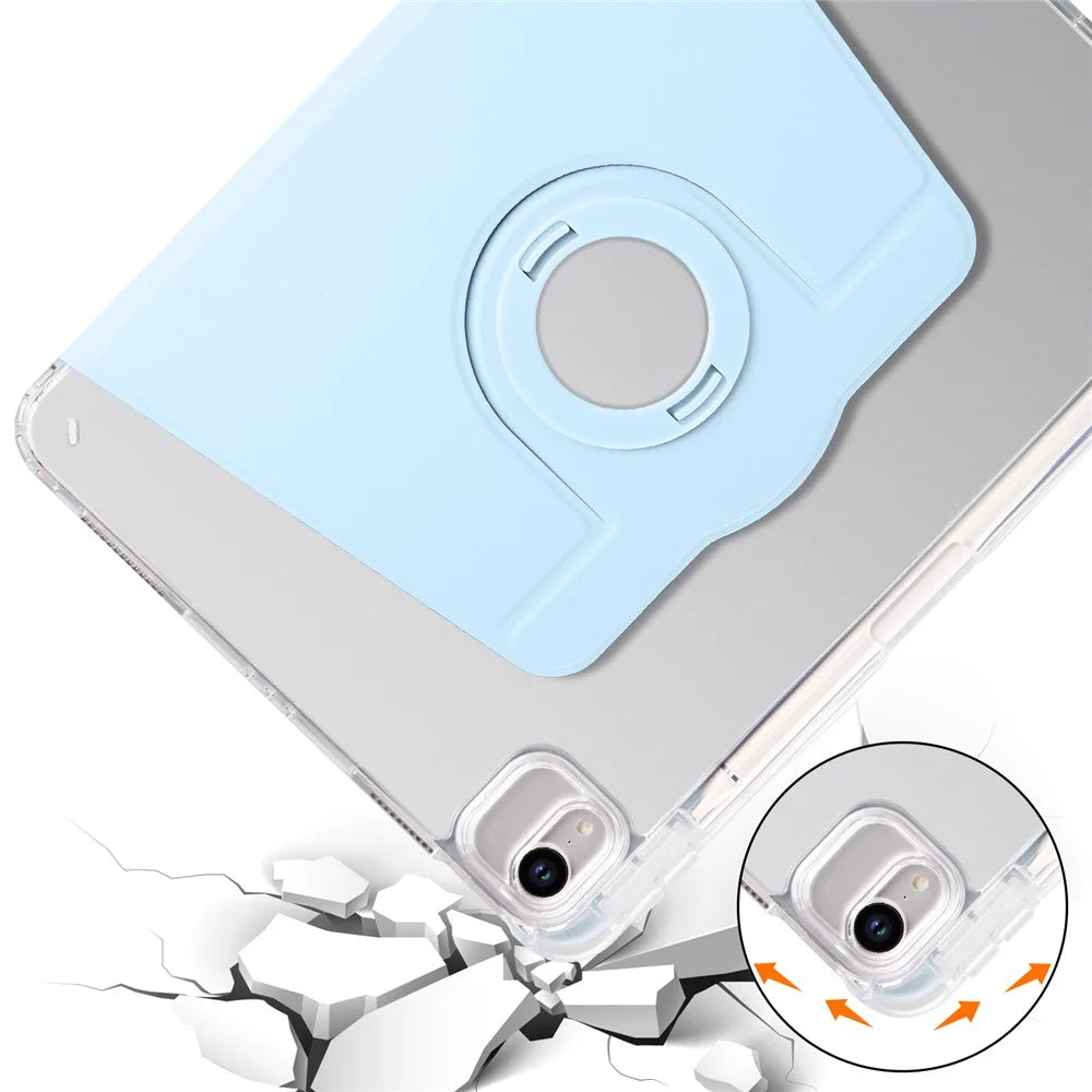 For iPad Pro 11 (2021) / (2020) / (2022) / iPad Air (2020) / (2022) Rotating Stand Tablet Cover PU Leather TPU Crystal Clear Back Case - Baby Blue - 5