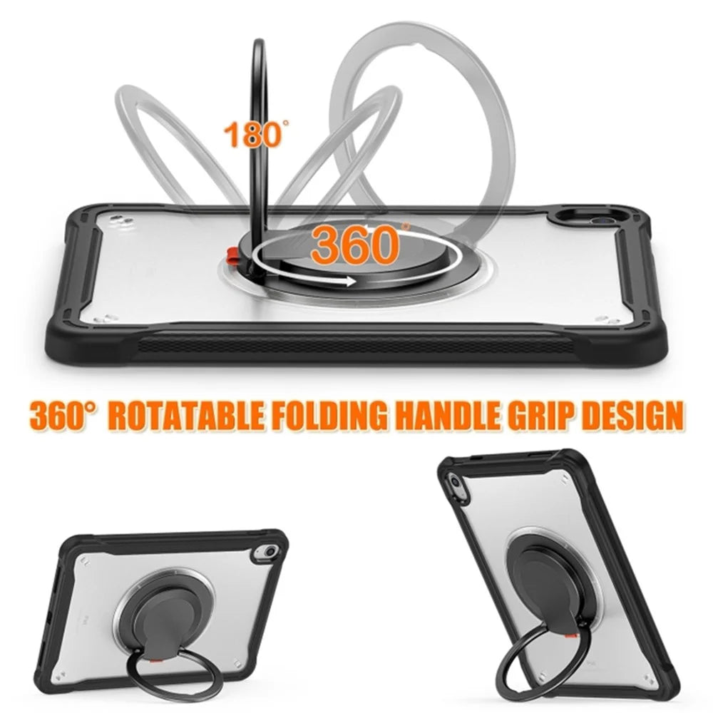 For iPad (2025) / 10.9 (2022) 360-Degree Rotating Kickstand PC+TPU Cover Shockproof Portable Tablet Case with Shoulder Strap - Black - 3