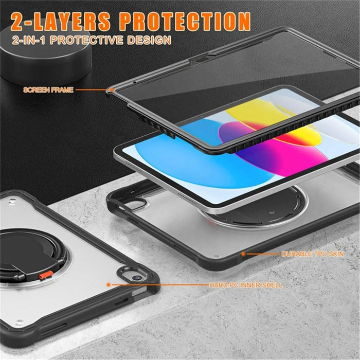 For iPad (2025) / 10.9 (2022) 360-Degree Rotating Kickstand PC+TPU Cover Shockproof Portable Tablet Case with Shoulder Strap - Black - 4