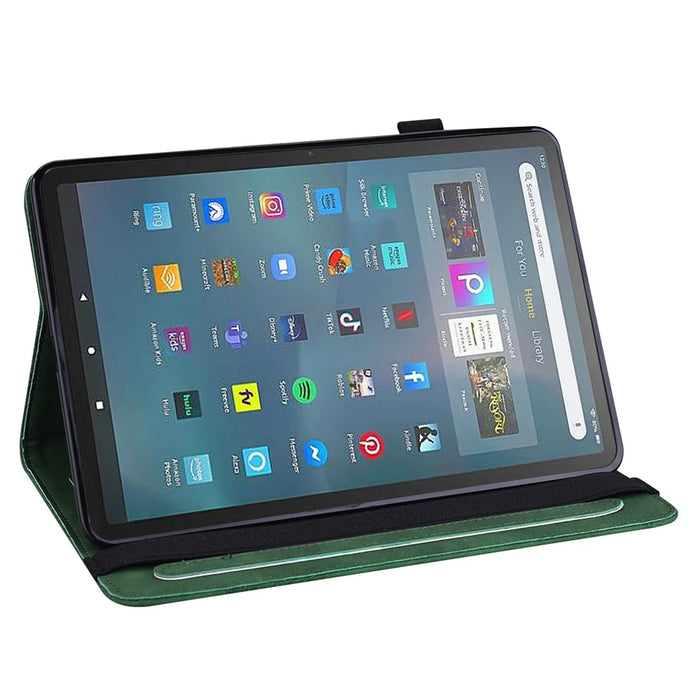 For Amazon Fire Max 11 PU Leather Wallet Tablet Case Imprinted Butterfly Stand Tablet Cover - Green - 2
