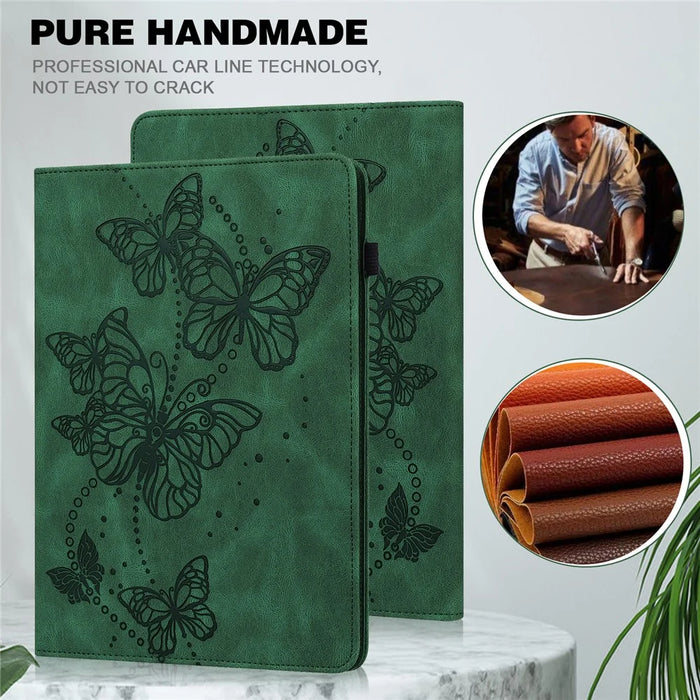 For Amazon Fire Max 11 PU Leather Wallet Tablet Case Imprinted Butterfly Stand Tablet Cover - Green - 3