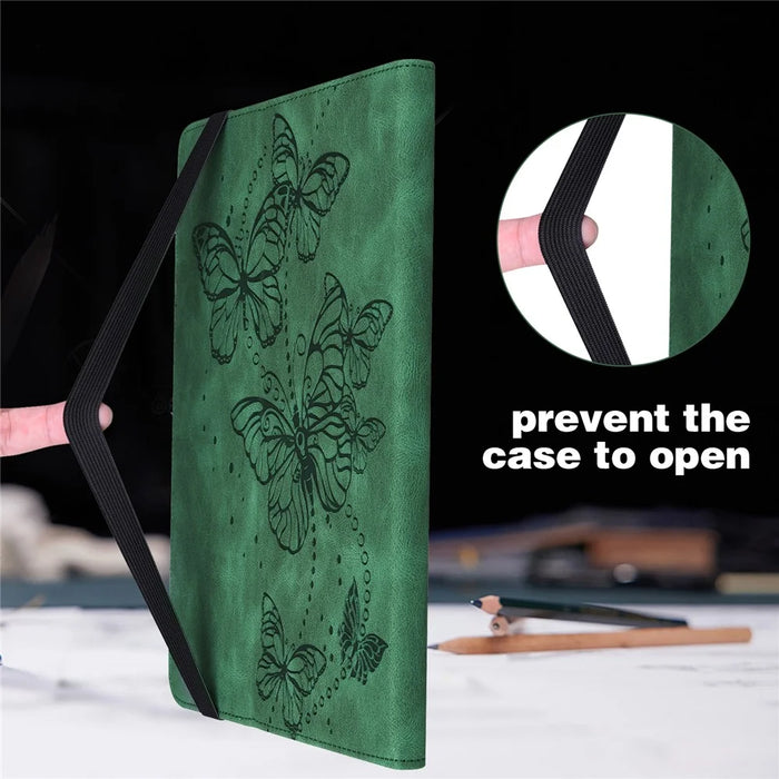 For Amazon Fire Max 11 PU Leather Wallet Tablet Case Imprinted Butterfly Stand Tablet Cover - Green - 6