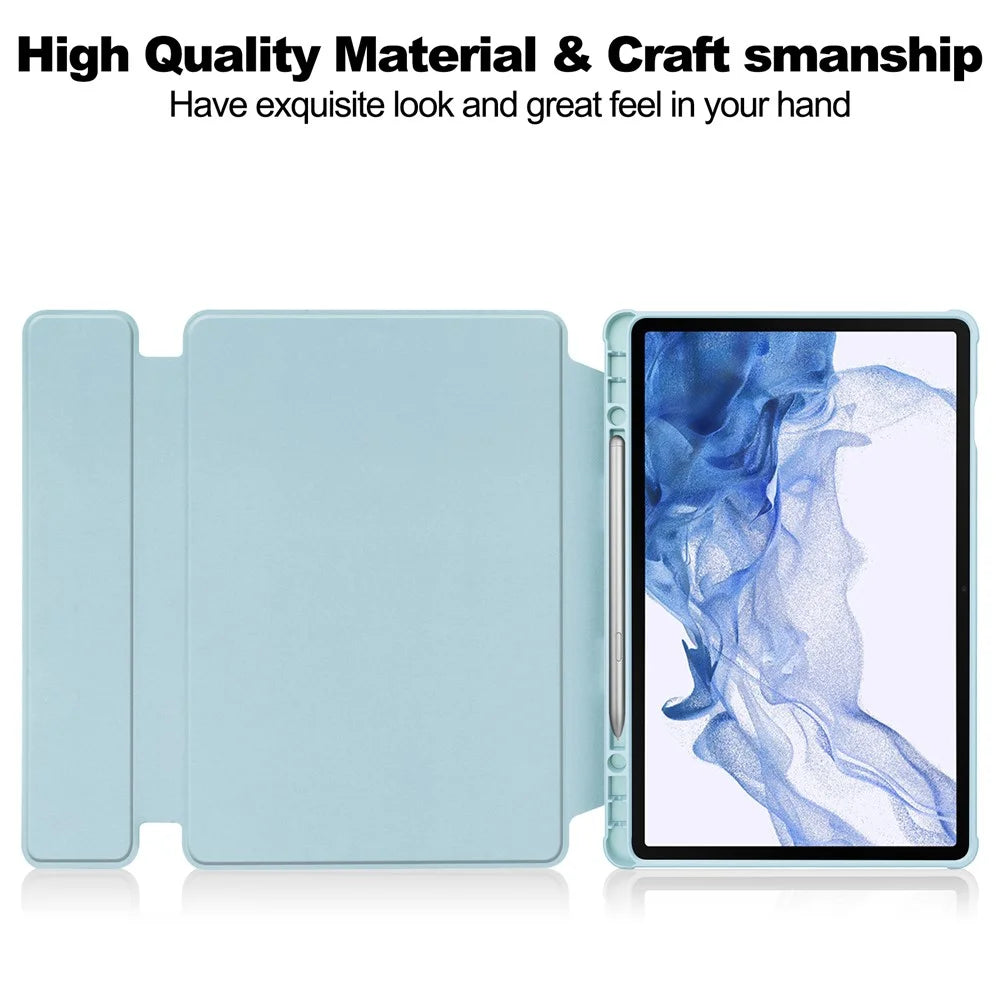 For Samsung Galaxy Tab S9 Tablet Case 360-Degree Rotating Stand Leather+Acrylic Cover with Wireless Keyboard - Sky Blue - 2