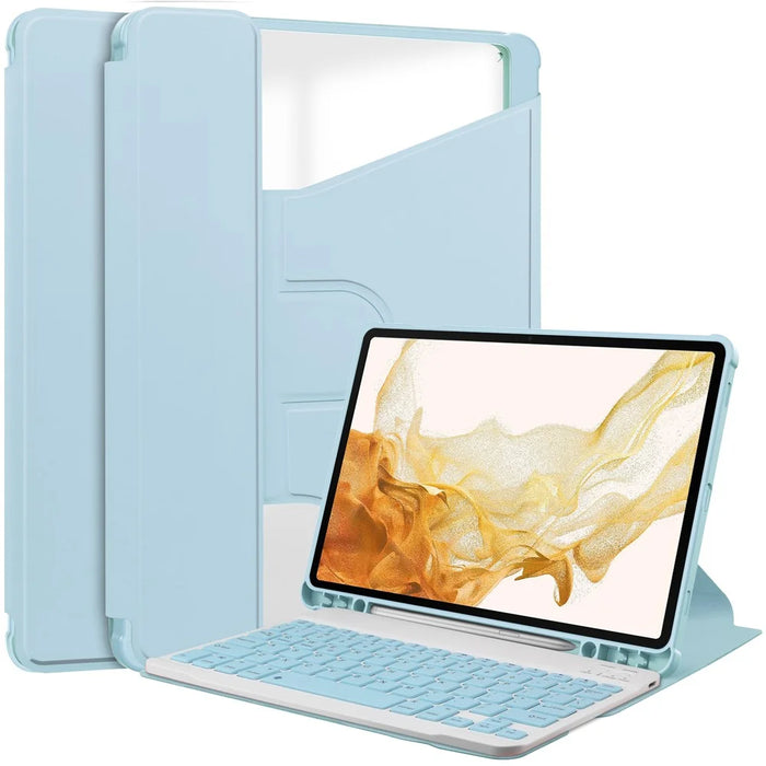 For Samsung Galaxy Tab S9+ PU Leather+Acrylic Tablet Case 360-Degree Rotating Stand Cover (without Keyboard) - Sky Blue - 1