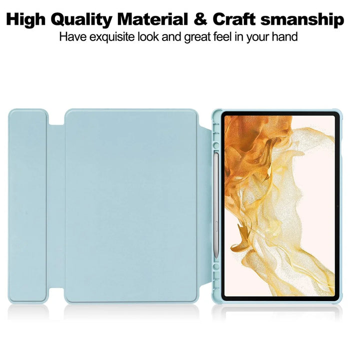 For Samsung Galaxy Tab S9+ PU Leather+Acrylic Tablet Case 360-Degree Rotating Stand Cover (without Keyboard) - Sky Blue - 2
