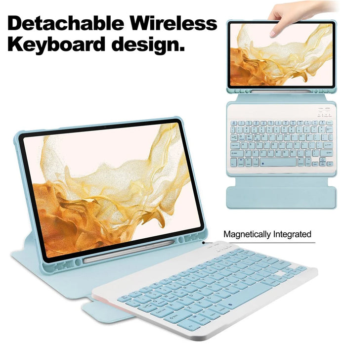 For Samsung Galaxy Tab S9+ PU Leather+Acrylic Tablet Case 360-Degree Rotating Stand Cover (without Keyboard) - Sky Blue - 3