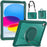 Shockproof Kickstand Case for iPad (2025) / 10.9 (2022) PC+TPU Hand Strap Tablet Cover with Shoulder Strap - Midnight Green - 1