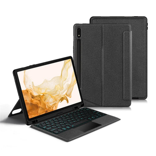 For Samsung Galaxy Tab S8 / S7 Leather Case + Bluetooth-Compatible Keyboard with Backlight Trackpad - 1