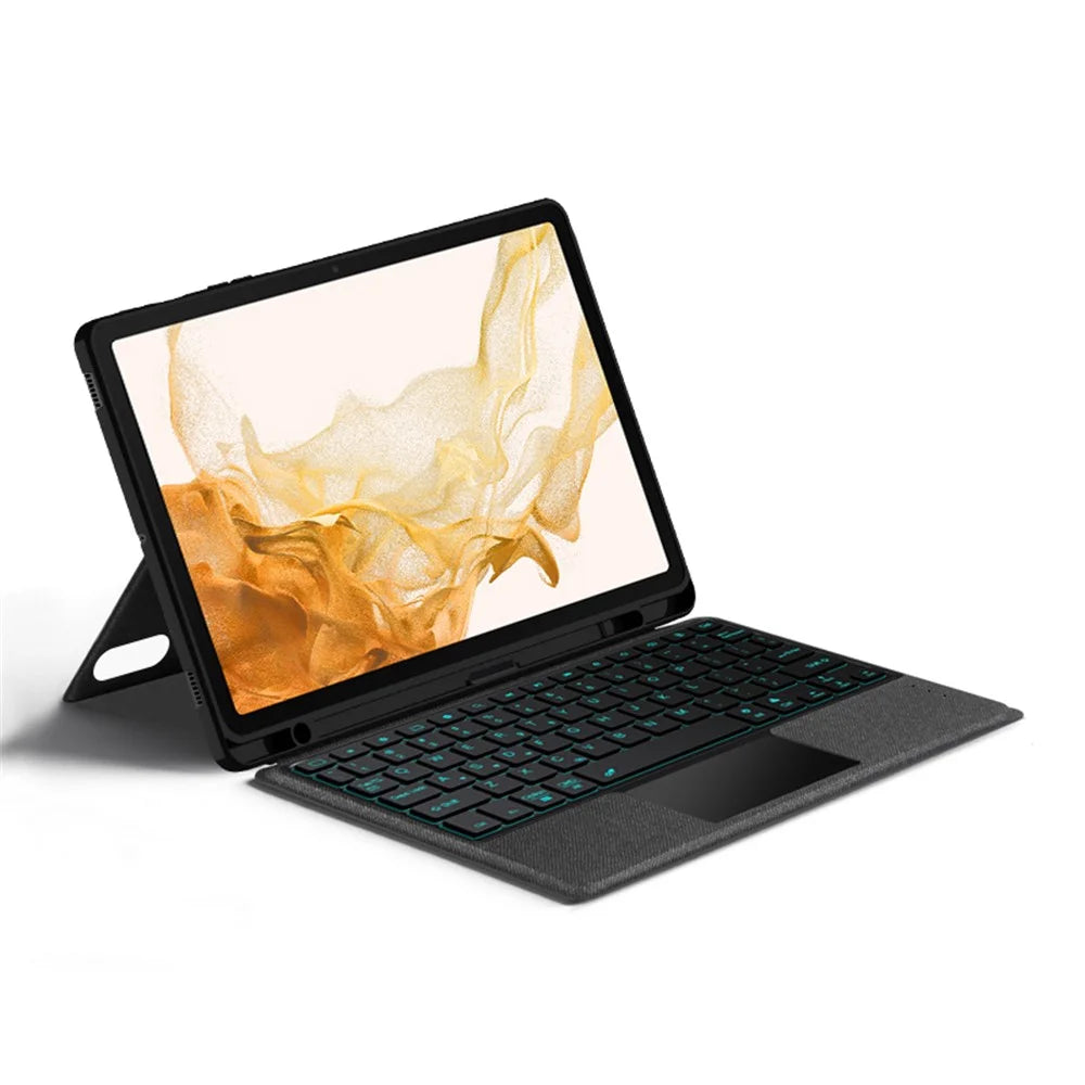 For Samsung Galaxy Tab S8 / S7 Leather Case + Bluetooth-Compatible Keyboard with Backlight Trackpad - 3
