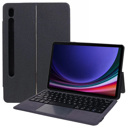 For Samsung Galaxy Tab S10 FE / S9 FE / S9 Leather Case + Touchpad Bluetooth-Compatible Keyboard with Backlit - 1
