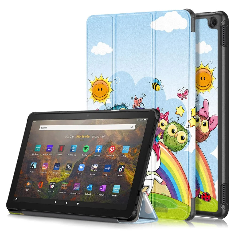 For Amazon Fire HD 10 (2023) PU Leather Tri-fold Stand Case Pattern Printing Auto Wake / Sleep Tablet Cover - Horse - 1