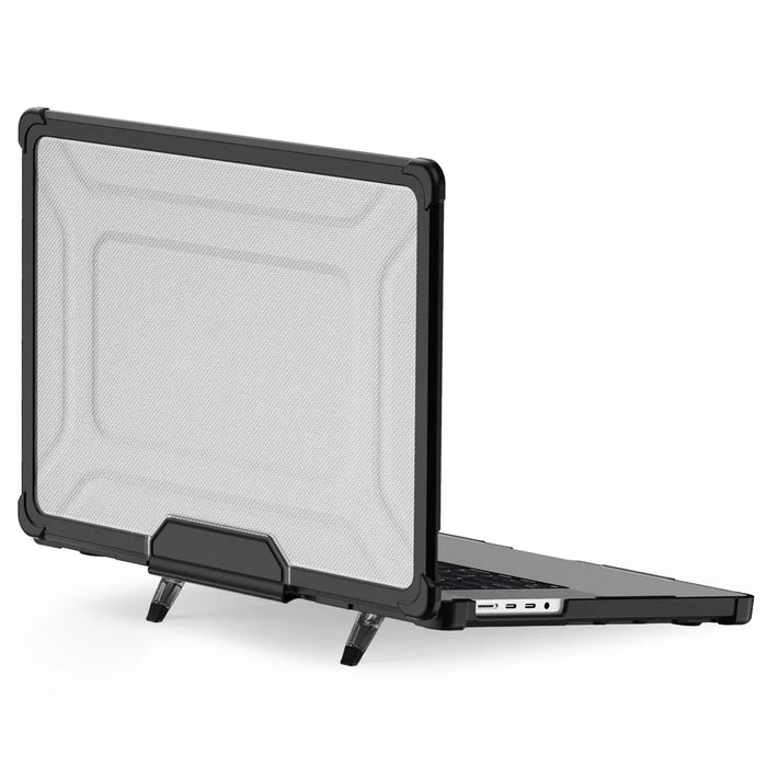For MacBook Pro 16 inch (2026) A3429 A3428 / (2025) A3186 A3403 / (2024) A2991 / (2023) A2780 / (2021) A2485 Anti-Slip Laptop Case Heat Dissipation PC+TPU Kickstand Cover - Black - 1