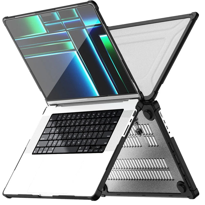 For MacBook Pro 16 inch (2026) A3429 A3428 / (2025) A3186 A3403 / (2024) A2991 / (2023) A2780 / (2021) A2485 Anti-Slip Laptop Case Heat Dissipation PC+TPU Kickstand Cover - Black - 2