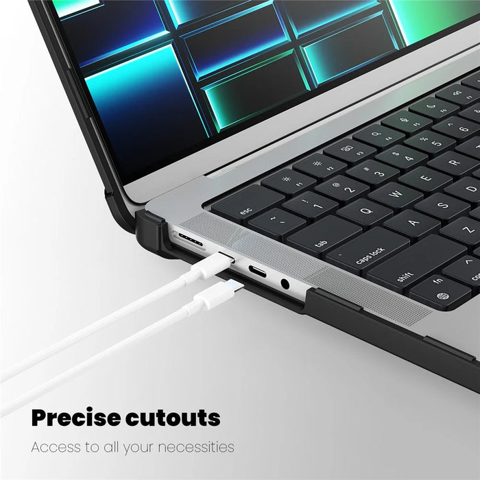 For MacBook Pro 16 inch (2026) A3429 A3428 / (2025) A3186 A3403 / (2024) A2991 / (2023) A2780 / (2021) A2485 Anti-Slip Laptop Case Heat Dissipation PC+TPU Kickstand Cover - Black - 6
