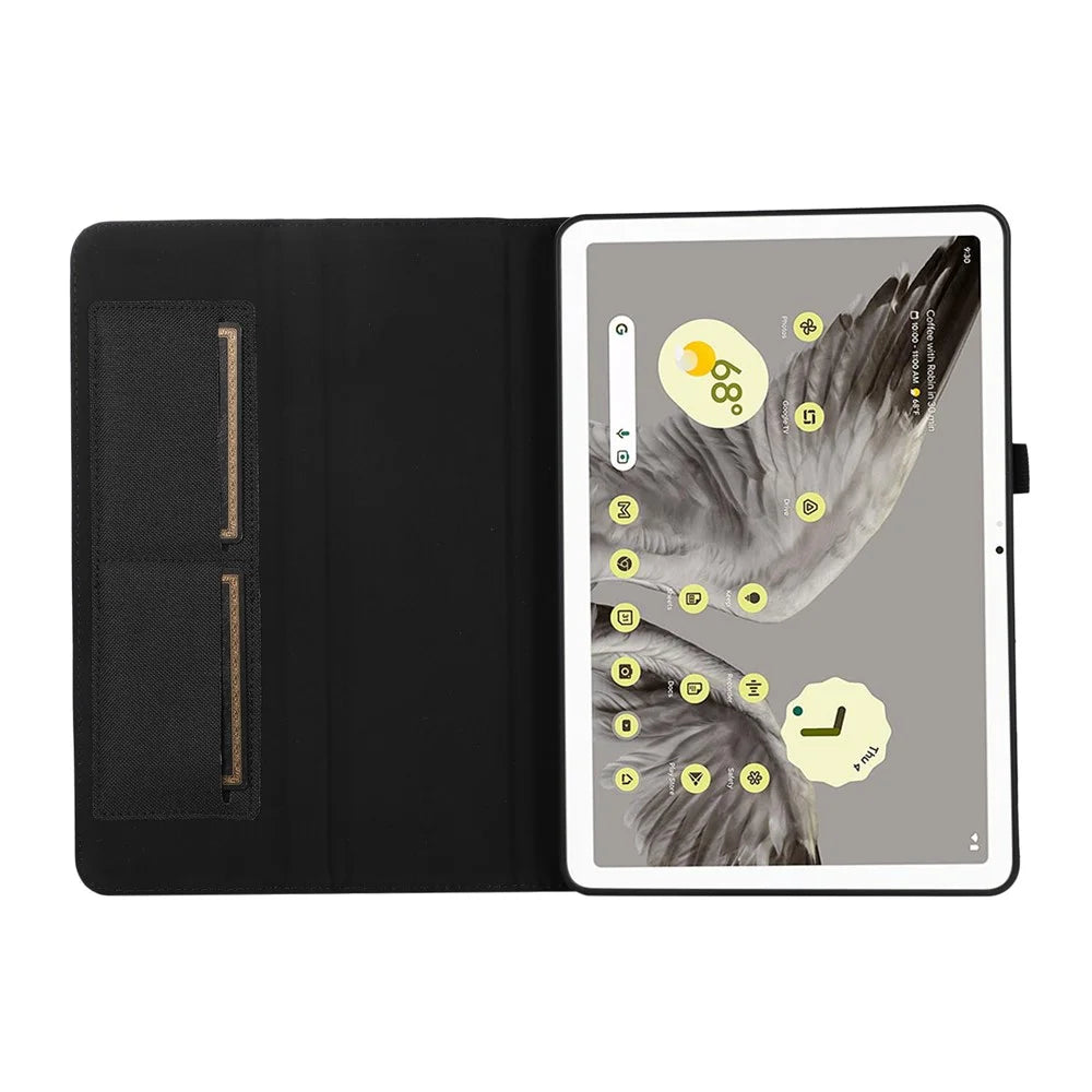 For Google Pixel Tablet Protective Cover Cloth Texture PU Leather Stand Smart Tablet Case with Card Holder - Black - 2