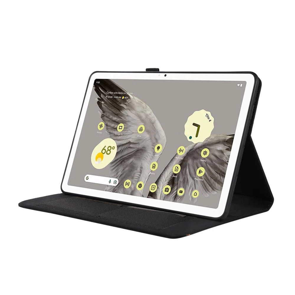 For Google Pixel Tablet Protective Cover Cloth Texture PU Leather Stand Smart Tablet Case with Card Holder - Black - 3