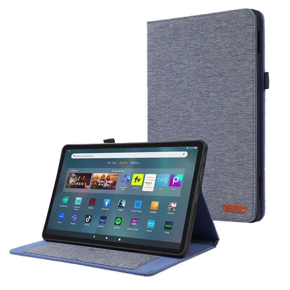 For Amazon Fire Max 11 Stand Tablet Case Cloth Texture PU Leather Smart Cover with Card Holder - Blue - 1