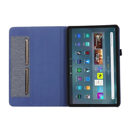 For Amazon Fire Max 11 Stand Tablet Case Cloth Texture PU Leather Smart Cover with Card Holder - Blue - 2