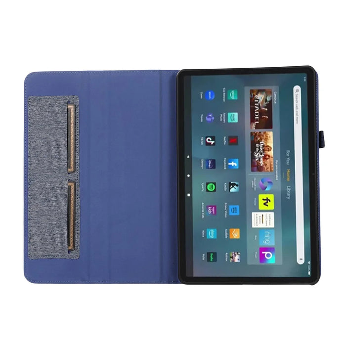 For Amazon Fire Max 11 Stand Tablet Case Cloth Texture PU Leather Smart Cover with Card Holder - Blue - 2
