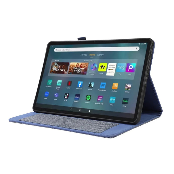 For Amazon Fire Max 11 Stand Tablet Case Cloth Texture PU Leather Smart Cover with Card Holder - Blue - 3
