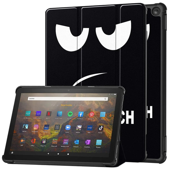 For Amazon Fire HD 10 (2023) PU Leather Tablet Case Tri-fold Stand Pattern Printing Tablet Cover - Don't Touch Me - 1
