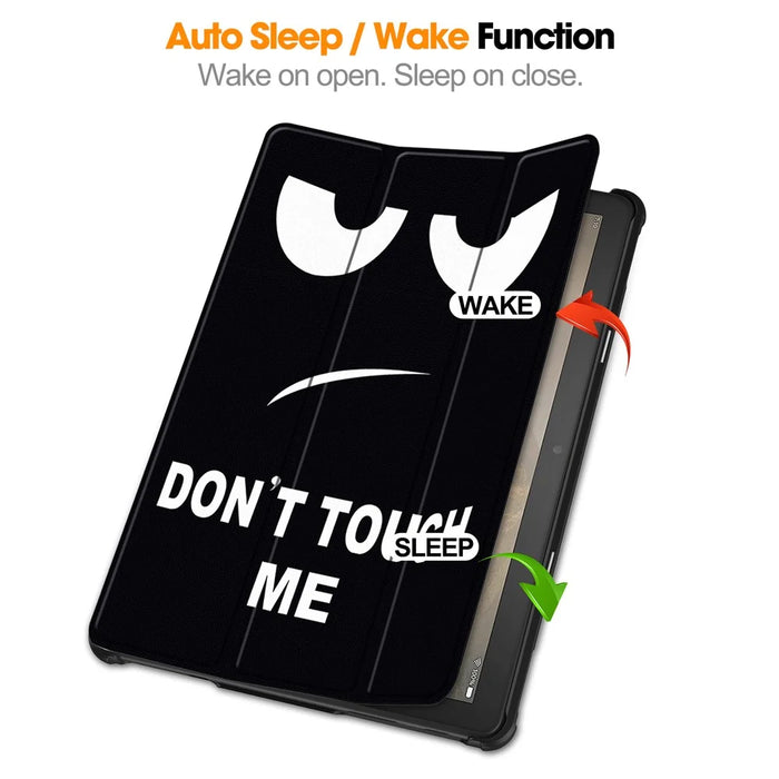 For Amazon Fire HD 10 (2023) PU Leather Tablet Case Tri-fold Stand Pattern Printing Tablet Cover - Don't Touch Me - 3