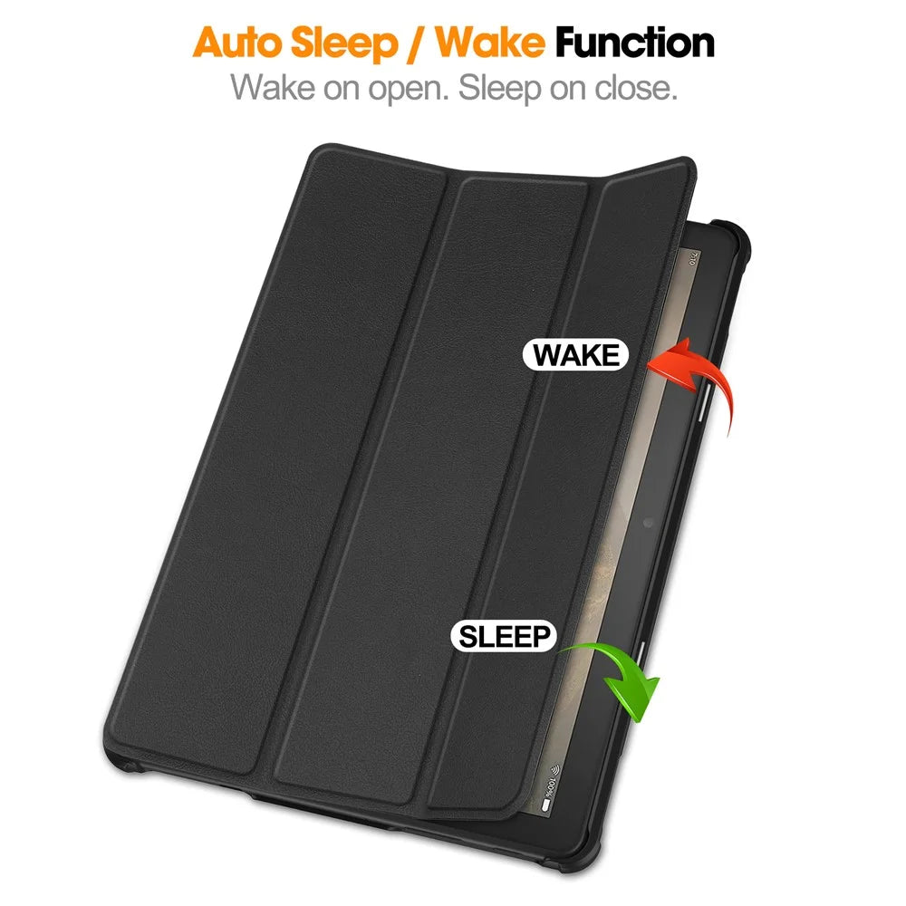 For Amazon Fire HD 10 (2023) Smart Tablet Case Tri-Fold Stand PU Leather Full Body Protective Cover - Black - 3