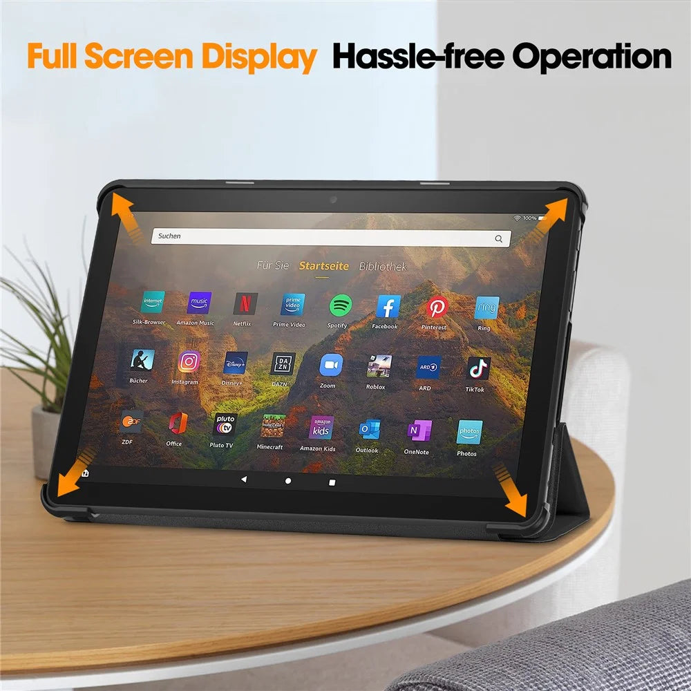 For Amazon Fire HD 10 (2023) Smart Tablet Case Tri-Fold Stand PU Leather Full Body Protective Cover - Black - 5