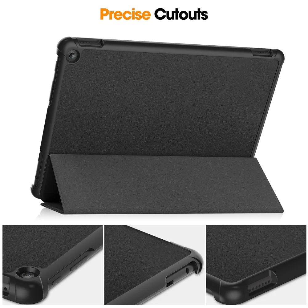 For Amazon Fire HD 10 (2023) Smart Tablet Case Tri-Fold Stand PU Leather Full Body Protective Cover - Black - 6
