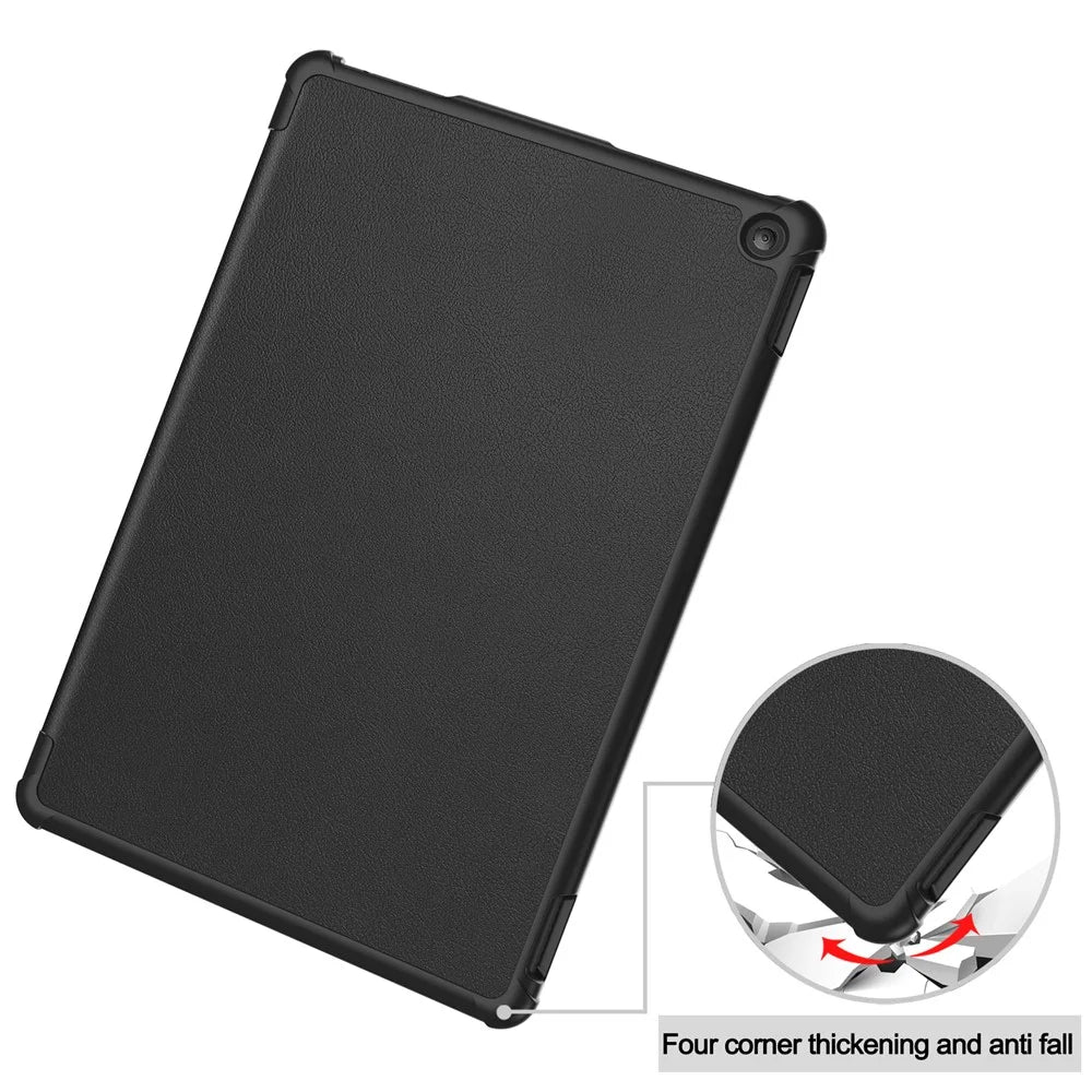 For Amazon Fire HD 10 (2023) Smart Tablet Case Tri-Fold Stand PU Leather Full Body Protective Cover - Black - 7