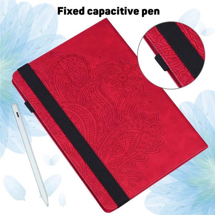 For Amazon Kindle 6 inch (2024) / (2022) PU Leather E-Reader Case Pattern Imprinted Card Holder Stand Cover - Red - 7