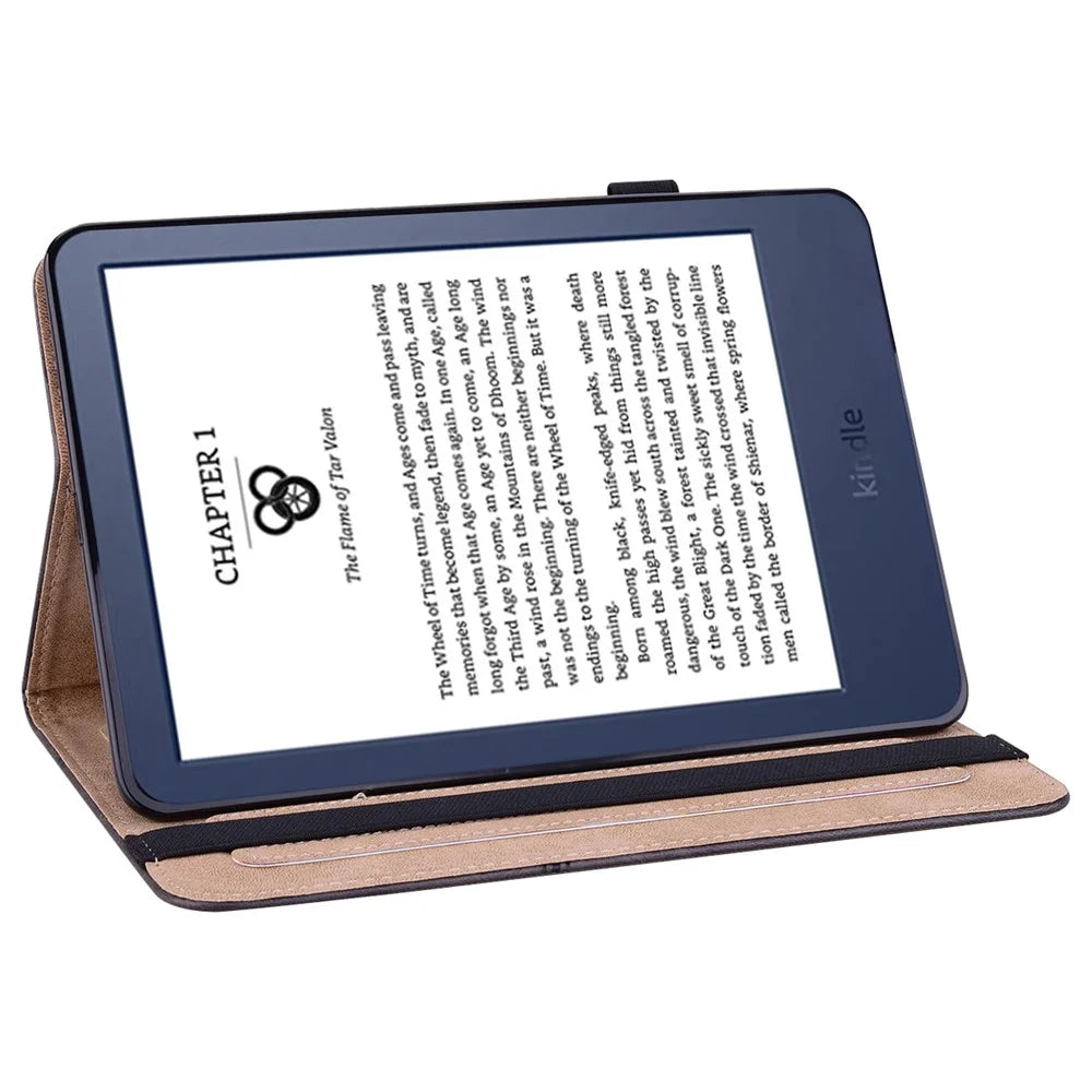 For Amazon Kindle 6 inch (2024) / (2022) Line Imprinted PU Case Shockproof Tablet Cover with Card Slots - Black - 2