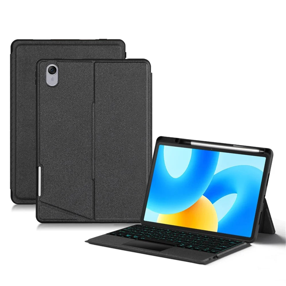 For Huawei MatePad 11.5 Leather Case + Bluetooth-compatible Keyboard with Backlight Trackpad - Black - 1