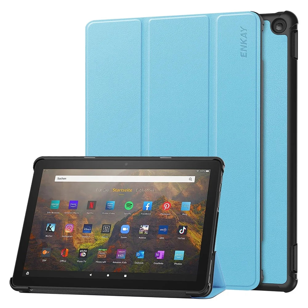 ENKAY HAT PRINCE Trifold Stand Cover for Amazon Fire HD 10 (2023) , PU Leather+PC Auto Wake / Sleep Tablet Case - Baby Blue - 1