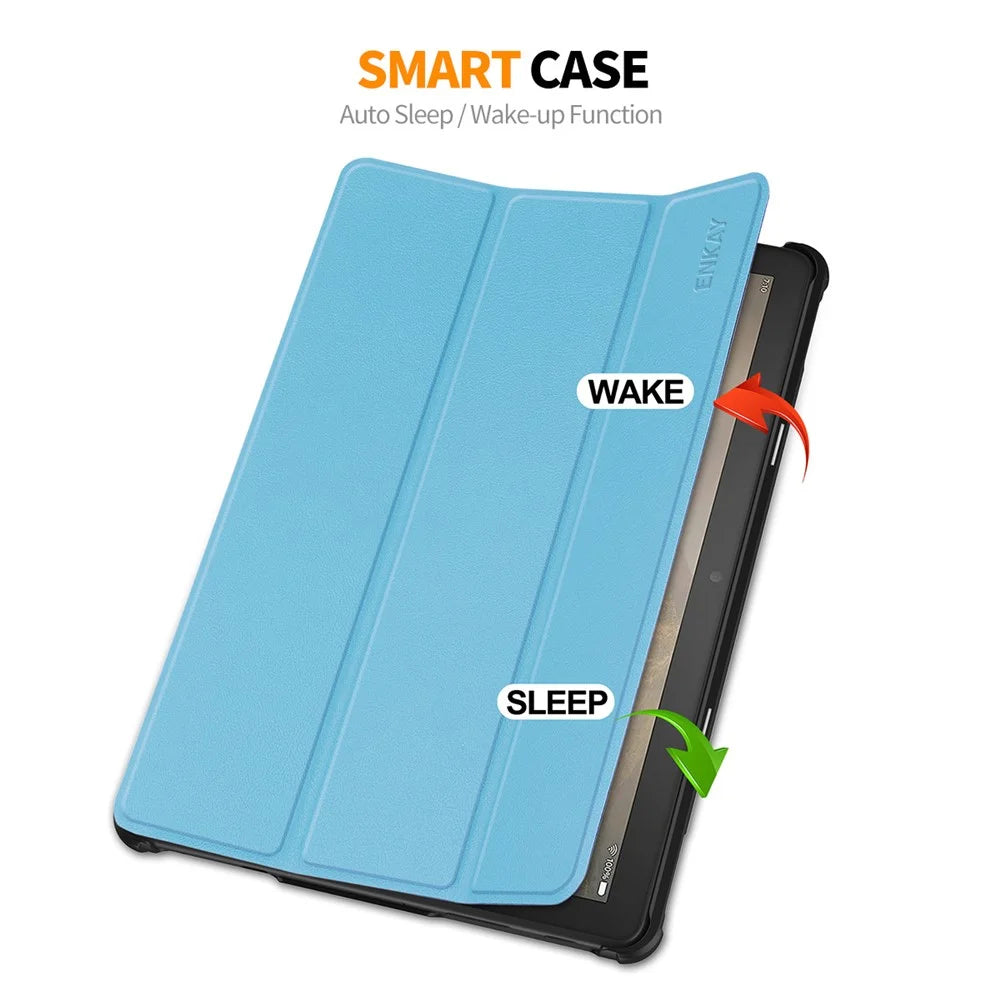 ENKAY HAT PRINCE Trifold Stand Cover for Amazon Fire HD 10 (2023) , PU Leather+PC Auto Wake / Sleep Tablet Case - Baby Blue - 2