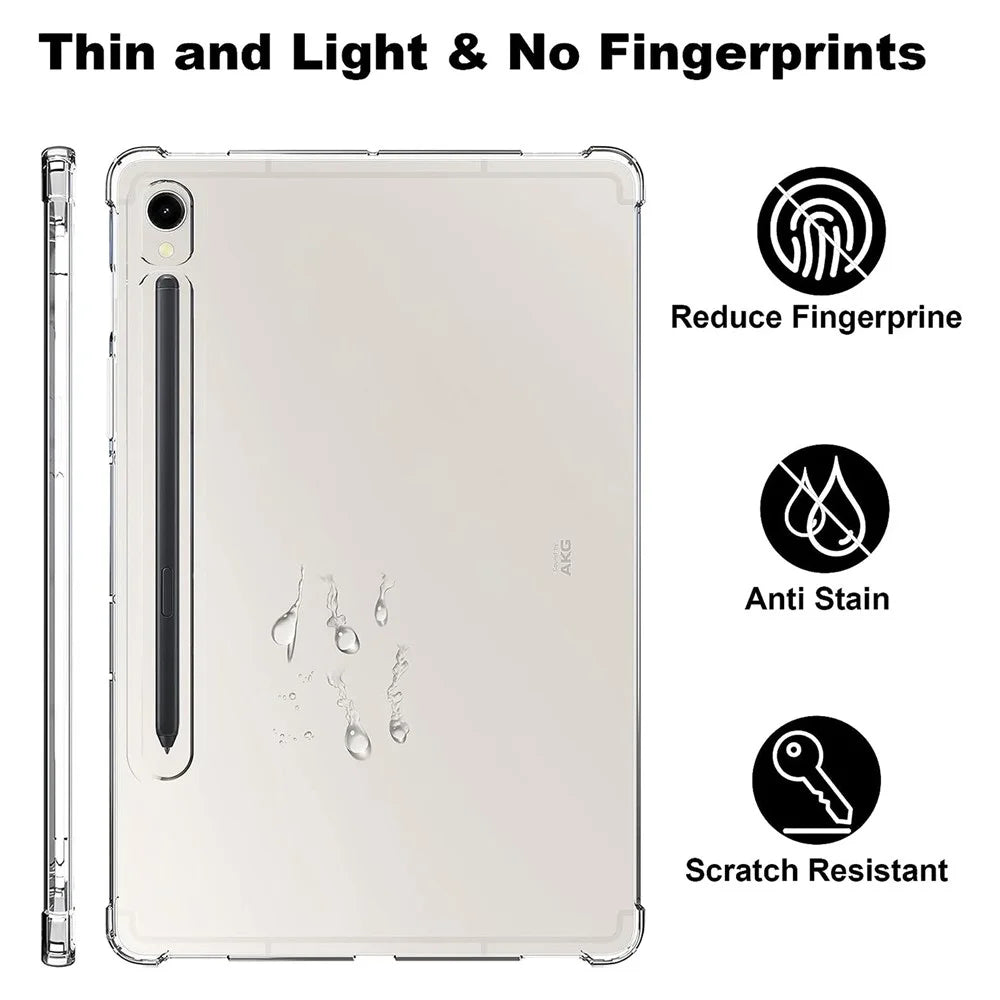 For Samsung Galaxy Tab S9 Reinforced Corners Tablet Case Drop-Proof Transparent TPU Cover - 5