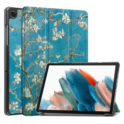 For Samsung Galaxy Tab A9 Tri-fold Stand Tablet Leather Case Pattern Printing Tablet Cover - Apricot Blossom - 1