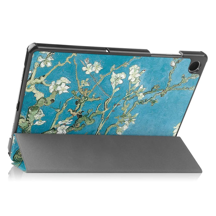 For Samsung Galaxy Tab A9 Tri-fold Stand Tablet Leather Case Pattern Printing Tablet Cover - Apricot Blossom - 3