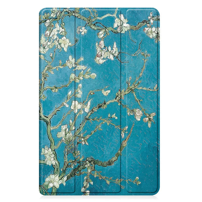 For Samsung Galaxy Tab A9 Tri-fold Stand Tablet Leather Case Pattern Printing Tablet Cover - Apricot Blossom - 7