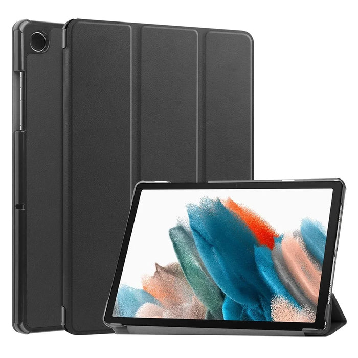 For Samsung Galaxy Tab A9 Tri-fold Stand PU Leather Tablet Case Full Protection Tablet Cover - Black - 1