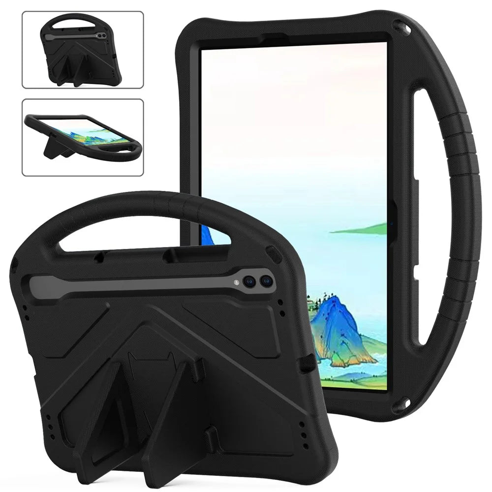 For Samsung Galaxy Tab S11 / S10 Lite / S10 FE / S9 FE / S9 / S8 / S7 EVA Protective Cover Tablet Shell Grip Handle Kickstand Case - Black - 1