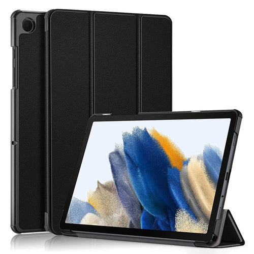 For Samsung Galaxy Tab A11+ / A9+ Solid Color Tablet Case PU Leather+PC Protective Cover with Tri-Fold Stand - Black - 1