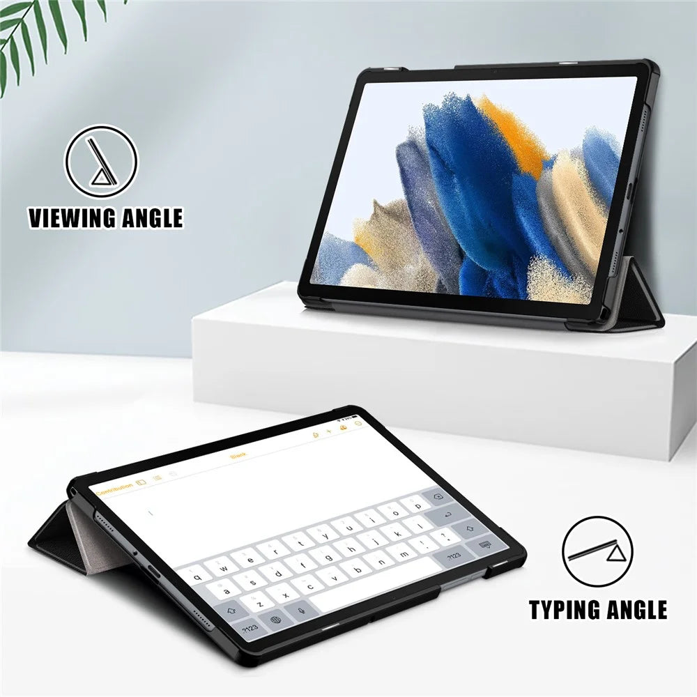 For Samsung Galaxy Tab A11+ / A9+ Solid Color Tablet Case PU Leather+PC Protective Cover with Tri-Fold Stand - Black - 3