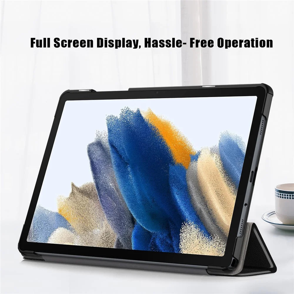For Samsung Galaxy Tab A11+ / A9+ Solid Color Tablet Case PU Leather+PC Protective Cover with Tri-Fold Stand - Black - 5